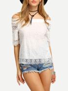 Shein Boat Neck Lace Embroidered Top