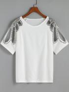 Shein White Round Neck Nead Hollow T-shirt