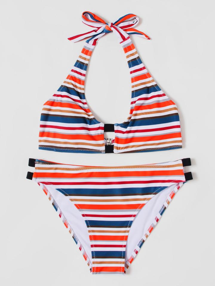 Shein Striped Colorblock Bikini Set