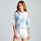 Shein 2 In 1 Open Shoulder Plaid Blouse