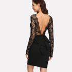 Shein Lace Yoke Frill Trim Open Back Dress