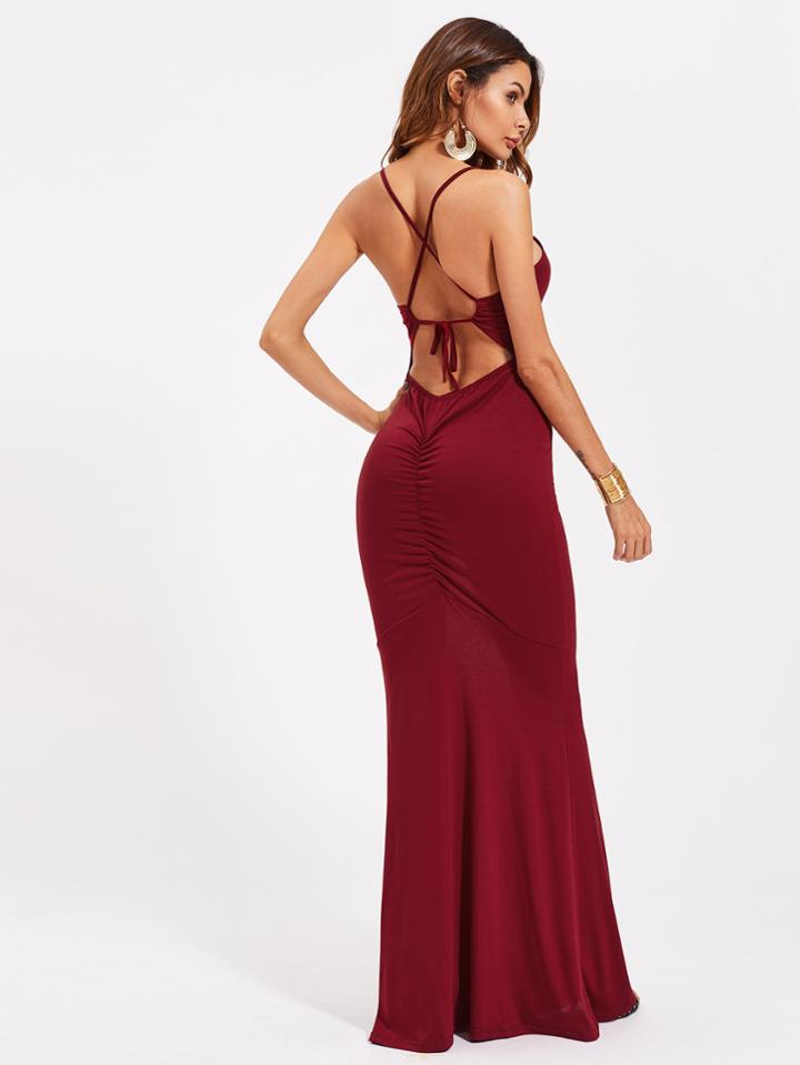 Shein Criss Cross Back Self Tie Ruched Dress