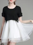 Shein White Beading Combo Dress