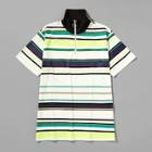 Shein Men Zip Front Striped Polo Shirt