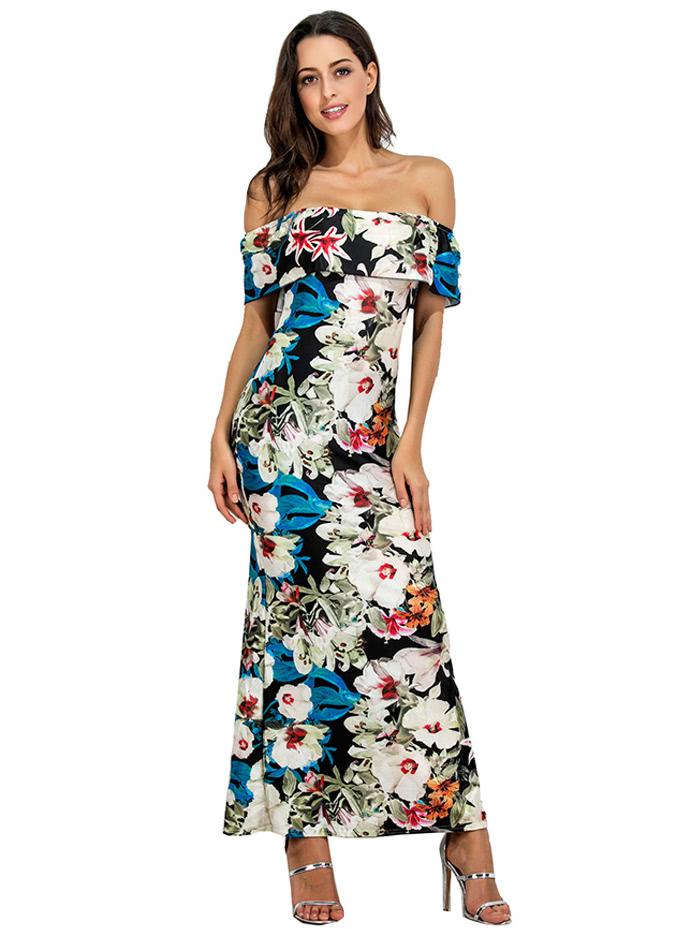 Shein Flounce Layered Neckline Random Florals Dress