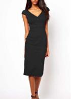 Rosewe Ol Essential Cotton V Neck Black Dress For Lady