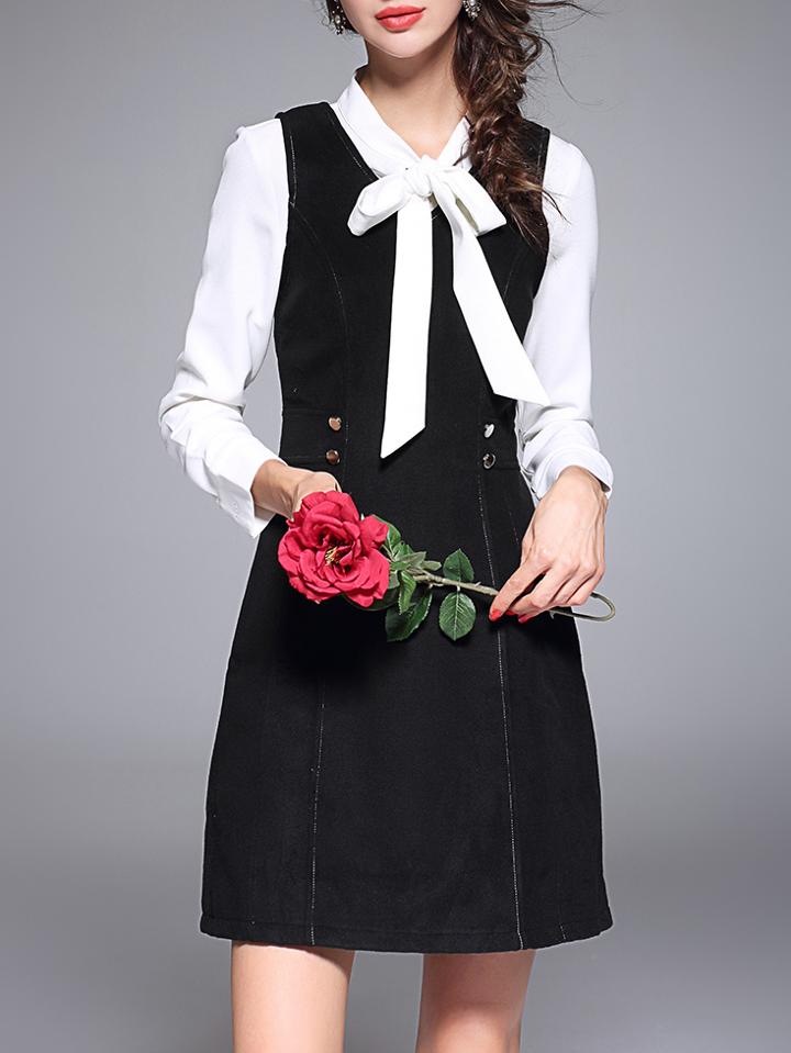 Shein Black Tie Neck Two-pieces Dress