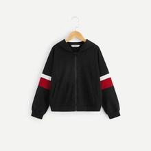 Shein Girls Zip Up Color Block Sleeve Hoodie