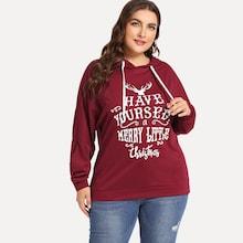 Shein Plus Drawstring Letter Print Sweatshirt