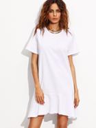 Shein White Drop Shoulder Ruffle Drop Waist Dress