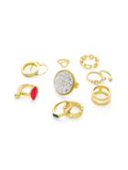 Shein Geometric Design Ring Set With Gemstone