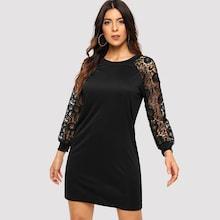 Shein Lace Sleeve Solid Dress