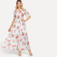 Shein Semi Sheer Flower Print Shirt Dress