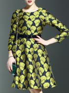 Shein Yellow Print Pockets Belted A-line Dress