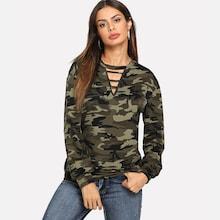 Shein V-cut Camo Print Sweatshirt