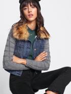 Shein Faux Fur Collar Knit Sleeve Denim Jacket