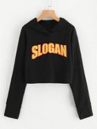 Shein Split Cuff Embroidered Crop Hoodie