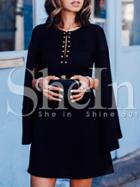 Shein Black Cape Sleeve Embellishment Dress