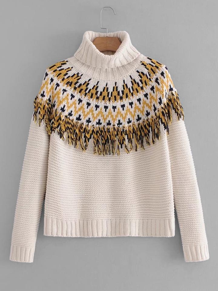 Shein Fringe Detail Chevron Sweater