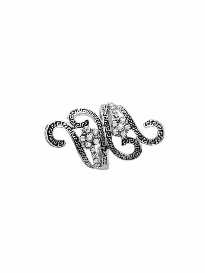 Shein Silver Rhinestone Encrusted Hollow Out Carved Ring