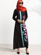 Shein Muslim Floral Long Sleeve Islamic Kaftan Abaya Maxi Dress