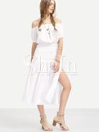 Shein White Off The Shoulder Split Side Midi Dress