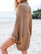 Shein Khaki Batwing Sleeve Loose Cardigan