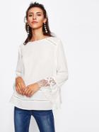 Shein Eyelet Detail Lace Bell Cuff Top