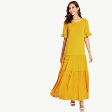 Shein Ruffle Trim Solid Tiered Dress