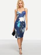 Shein Floral Print Spaghetti Strap U Notch Sheath Dress