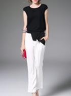 Shein Black White Sleeveless Top With Pockets Pants