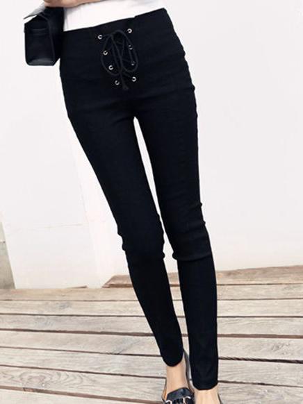 Shein Black Lace Up Split Pant