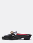 Shein Black Petent Gold Chain Backless Loafers