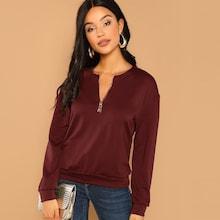 Shein Drop Shoulder Zip Up Half Placket Pullover