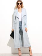 Shein Blue Suede Drape Collar Coat With Pocket