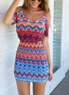Shein Off The Shoulder Tribal Print Bodycon Dress