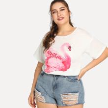 Shein Plus Flamingo Print Tunic Tee