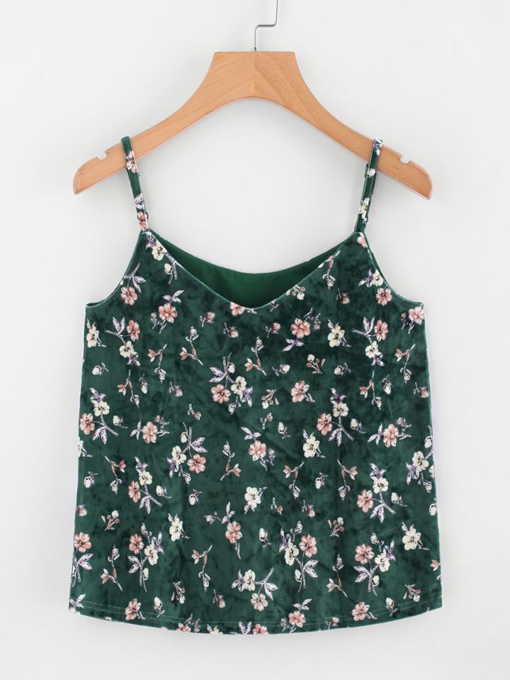 Shein Flower Print Velvet Cami Top
