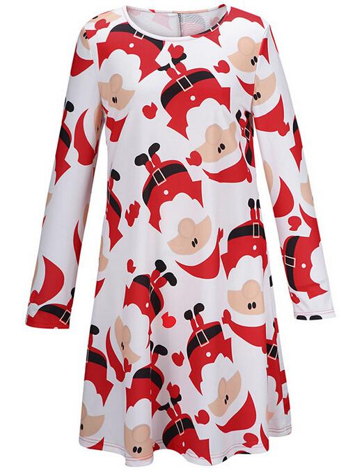 Shein Color Long Sleeve Santa Claus Print Shift Dress