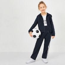Shein Girls Zip Up Lettering Tape Side Hoodie & Pants Set