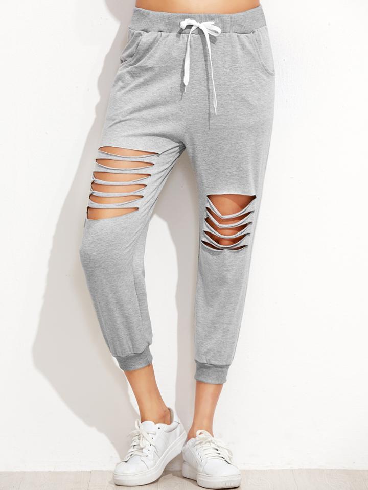 Shein Grey Ladder Cut Out Drawstring Pants