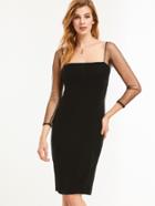 Shein Black Velvet Square Neck Mesh Insert Zip Dress