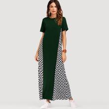 Shein Contrast Gingham Panel Dress