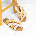 Shein Criss Cross Flat Sandals With Pom Pom