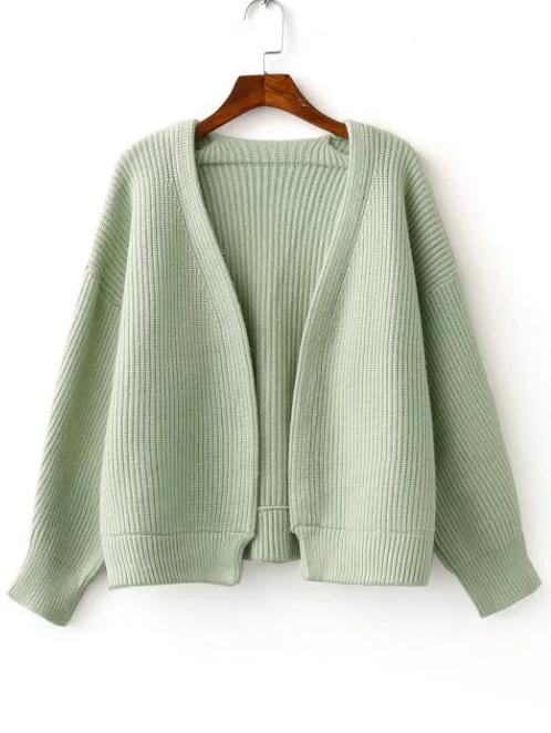 Shein Green Open Front Drop Shoulder Ribbed Chunky Sweater Coat