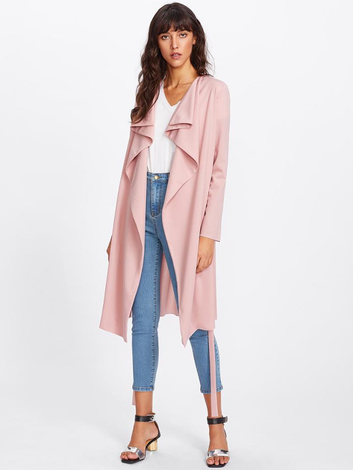 Shein Drawstring Belt Detail Waterfall Coat