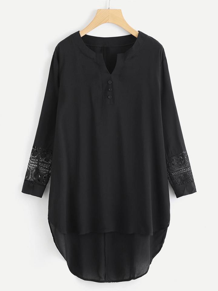 Shein Hollow Lace Panel Dip Hem Dress