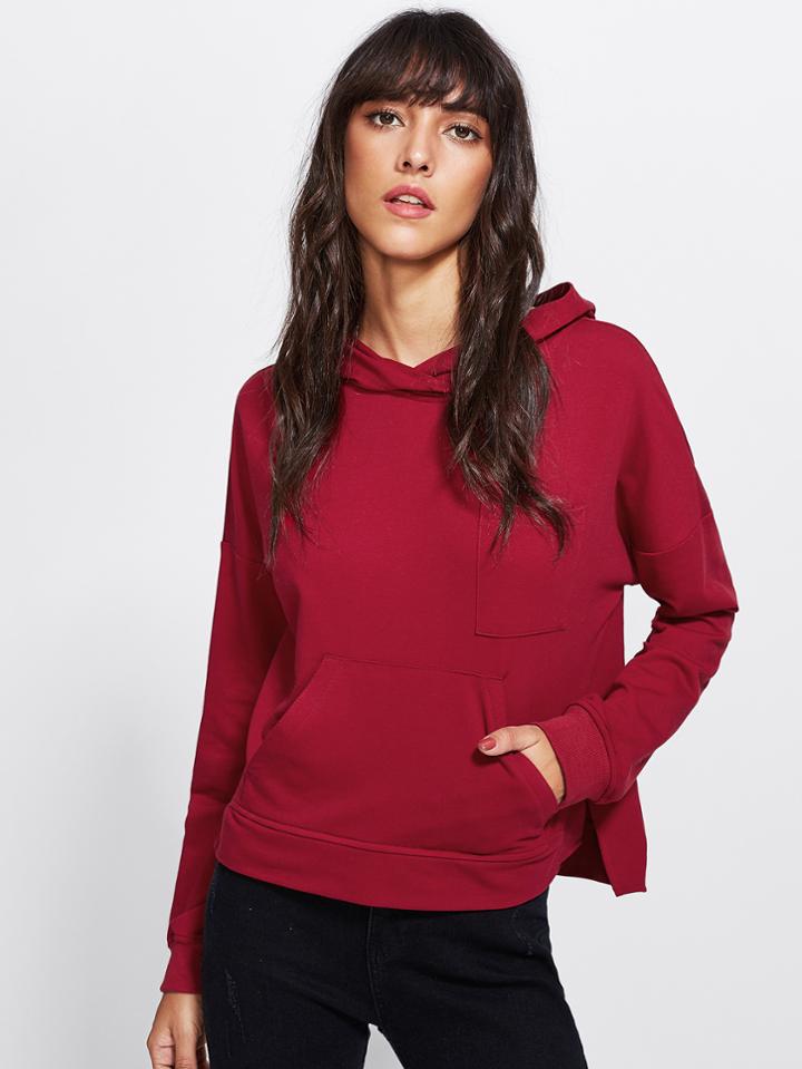 Shein Slit Stepped Hem Solid Hoodie