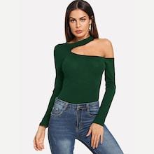 Shein Solid Asymmetrical Neck Tee