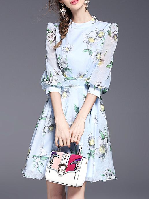 Shein Blue Flowers Print A-line Dress